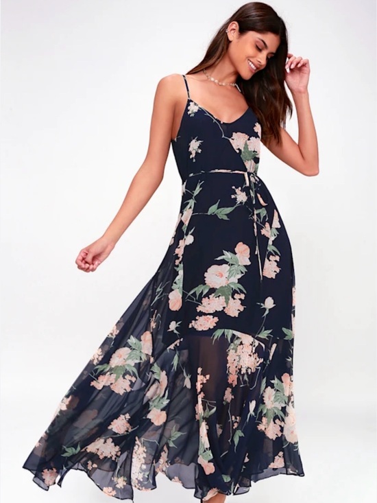 Lulus Dresses & Skirts - Lulu's Black Maxi Slip Dress with Peach Floral Print